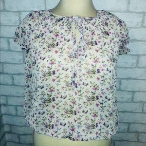 Sheer floral print blouse